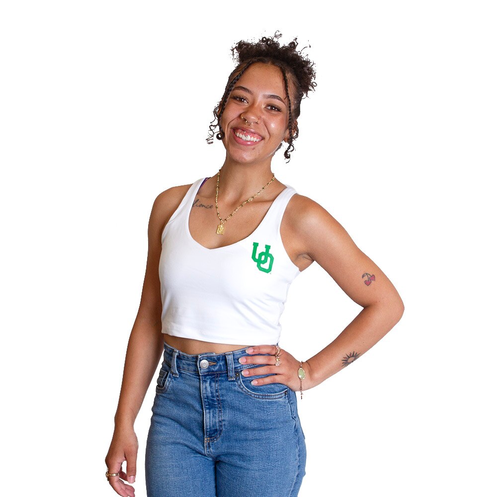 Interlocking UO, Zoozatz, White, Crop Top, Polyester Blend, Women, V-neck, Tank top, 796948